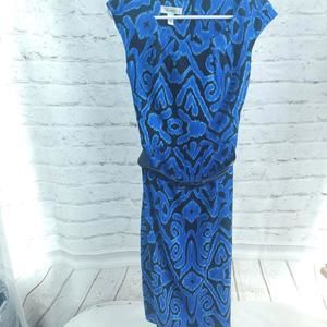 Dress Barn Royal Blue Belted A-line Cap Sleeve Size 4 Dress